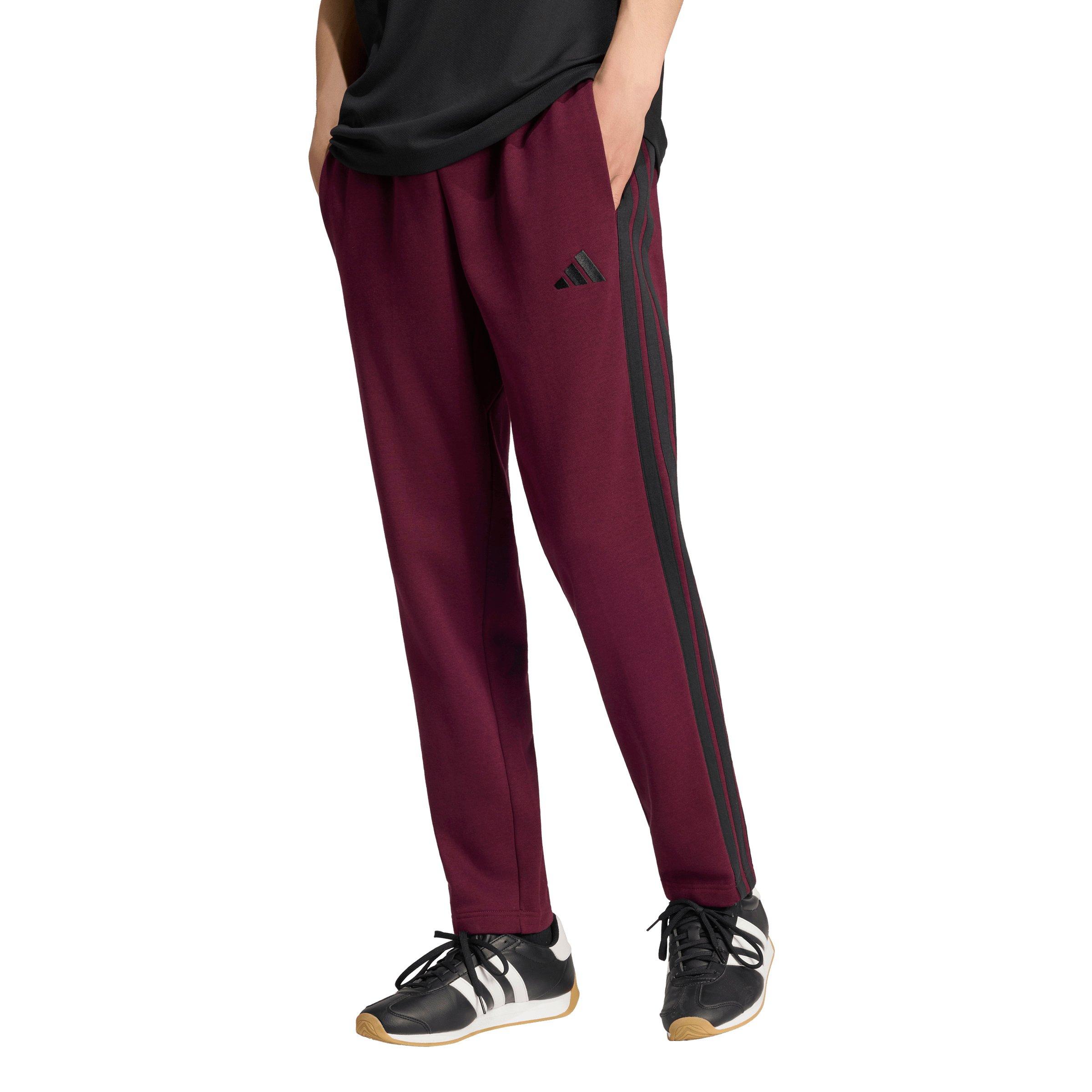 adidas Men's Essentials 3-Stripes Open Hem Fleece Joggers - Maroon - MAROON